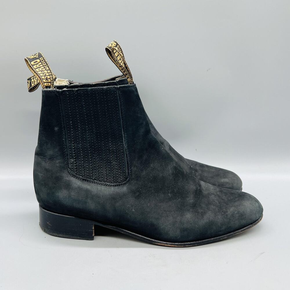 El Besserro Boots Mens 8.5 Black Suede Chelsea Ankle Booties Low Heel Shoes